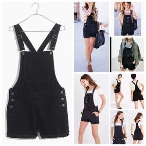 Madewell Adirondack Short Overalls in Washed Black.